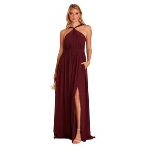 Birdy Grey Dress Women's Size Medium Cabernet Burgundy‎ Halter Chiffon Maxi KIKO